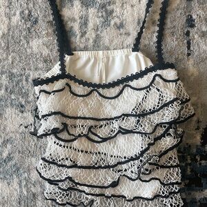 Anthropology Black and White Lace Ruffle Top worn once